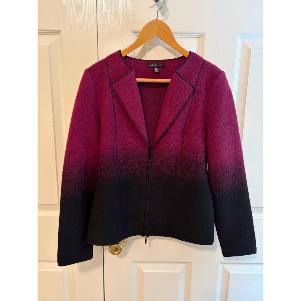 Parkhurst Womens Ombre Wool Blend Zip Front Jacket Magenta Black Small